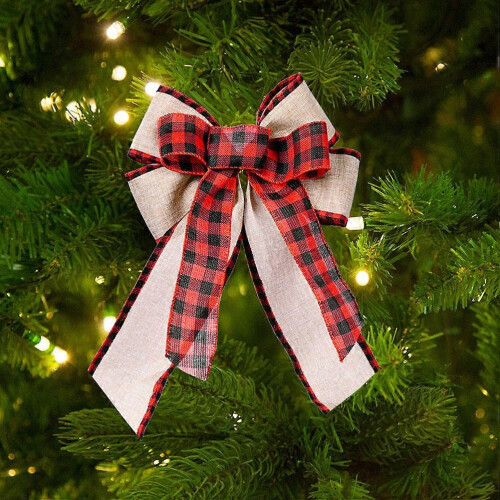 Xmas Tree Hanging Ornaments Linen Bowknot for 2Pcs Festive Decoration 2