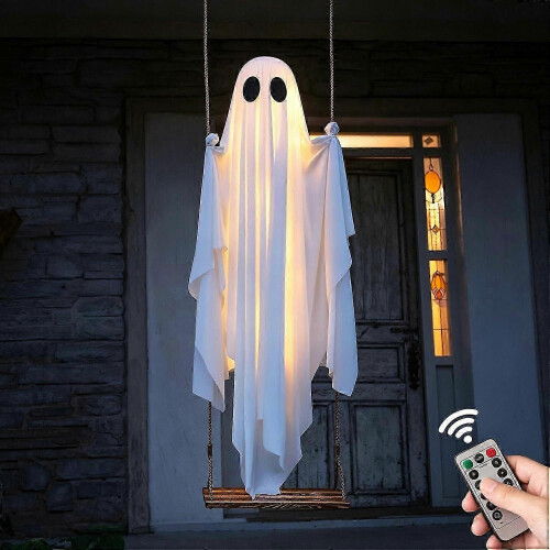 Halloween outdoors 1.5 m tall hanging ghost swing string lights remote control, ghost us 1 Set
