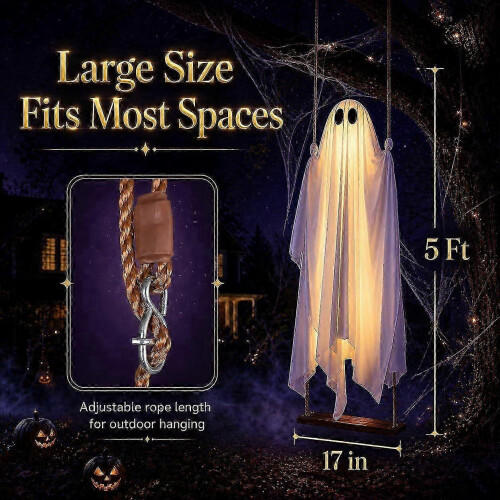 Halloween outdoors 1.5 m tall hanging ghost swing string lights remote control, ghost us 1 Set 1