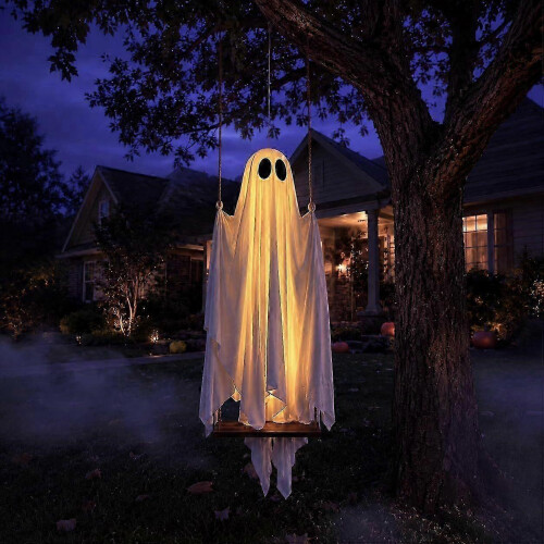 Halloween outdoors 1.5 m tall hanging ghost swing string lights remote control, ghost us 1 Set 2