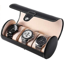 Travel Watch Organizer Black 19x9cm, Synthetic Leather Roll Case with Compartments for Men and Women Watches, Secure Watch Holder for Suitcase and Bag