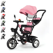 Tricycle bébé évolutif 1 à 5 ans, siège réversible avec poignée de poussée et panier, Rose