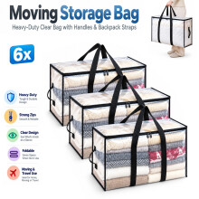 6 Pack Clear Moving Storage Bags with Handles PVC
