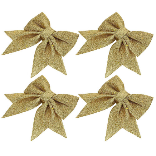 DIY Decoration Christmas Tree Bow Ornaments with Gold Dust Effect 4Pcs