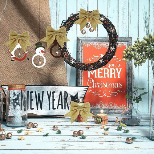 DIY Decoration Christmas Tree Bow Ornaments with Gold Dust Effect 4Pcs 2