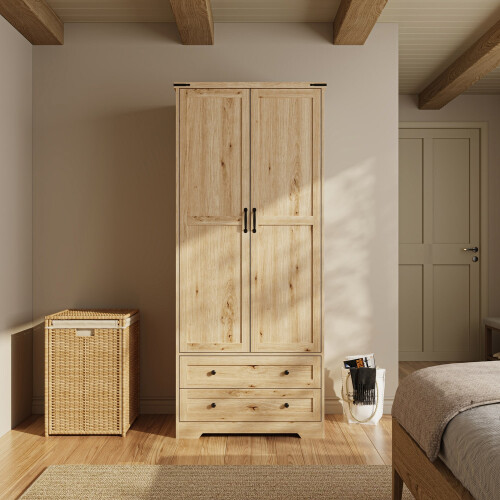 (Oak) 2 Door 2 Drawer Wardrobe w/ Oak Top 1