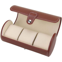 Travel Watch Organizer Brown 19x9cm, Synthetic Leather Roll Case with Compartments for Men and Women Watches, Secure Watch Holder for Suitcase and Bag