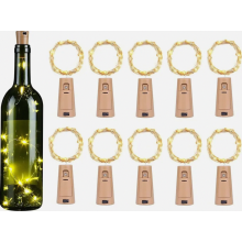 Lot de 10 guirlandes lumineuses blanc chaud pour bouteilles, 2 m, 20 LED, avec piles, compatibles avec les bouteilles de vin