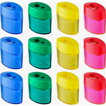 Lot de 12 taille-crayons ovales à double trou avec couvercle et bac à copeaux, pour enfants, école et bureau.