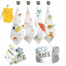 Lot de 8 débarbouillettes en mousseline pour bébé, douces et lavables en coton naturel pour le visage des nouveau-nés.