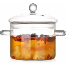 Marmite en verre borosilicate résistant à la chaleur avec couvercle, 1900 ml, transparente, à double poignée