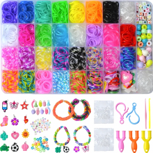 Kit de loisirs créatifs avec 1600 élastiques colorés, comprenant un cadre à tisser, un crochet et des anneaux en silicone pour la fabricatio