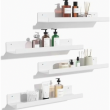 Lot de 4 étagères murales blanches, étagères flottantes sans perçage, 38 x 10 cm, deux options de montage, pour salle de bain, chambre et cu
