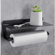 Distributeur de papier essuie-tout mural sans perçage pour la cuisine et la salle de bain, noir