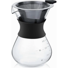 Cafetière manuelle à filtre manuel, carafe en verre de 400 ml avec filtre permanent en acier inoxydable, noire