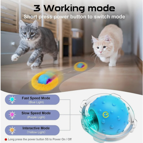 Interactive Automatic Cat Ball Toy for Indoor Cats, Quiet Rolling Motion and Bird Chirping Sounds 2