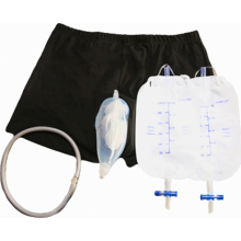 Bolsa urinária masculina reutilizável de silicone com funil para urina, suporte para cateter, cueca tipo short, preta transparente, tamanho