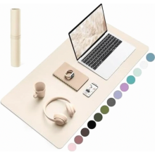 Tapis de bureau en cuir beige avec sous-main antidérapant en daim pour ordinateur portable et protection de table, 80 x 40 cm
