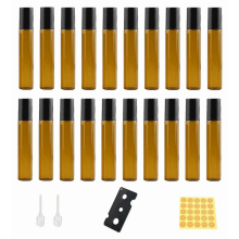 Lot de 20 flacons roll-on en verre ambré de 10 ml, vides et rechargeables, pour huiles essentielles et parfums.