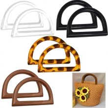 Lot de 8 anses de sac à main de rechange en forme de D, transparentes, noires et marron, pour la confection de sacs faits main.