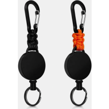 Retractable Keychain 2 Pack, Extendable Badge Reel with 65 cm Steel Wire Cable, Black and Orange