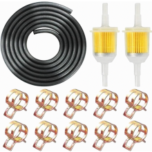 1/4 Inch Petrol Hose Kit, 2 m 6 mm Fuel Line with 2 Fuel Filters and 10 Hose Clips for Car Motorcycle Scooter