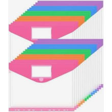 30 Pack A4 Document Wallets with 11 Holes, 5 Colours, Waterproof File Folders with Hook and Loop Closure