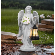 Weatherproof Resin Grave Angel Statue, Frost Resistant Memorial Cemetery Decoration with Grave Light