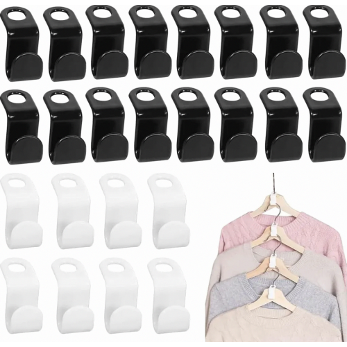 70 Pack Clothes Hanger Connector Hooks, Space Saving Wardrobe Cascade Hooks, Black and White