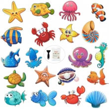 Anti-Slip Bath Stickers, 20 Large Self-Adhesive Shower and Bathtub Decals for Children, Ocean Designs, Includes Squeegee