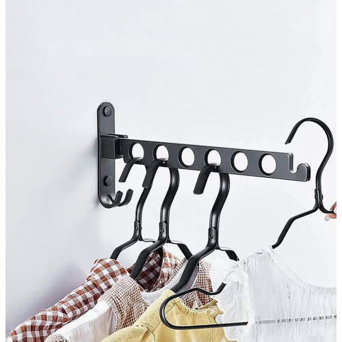 Foldable Wall Mounted Clothes Drying Rack, Aluminium Laundry Hanger for Balcony Bathroom, Black 2