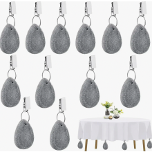 Paquete de 12 pesas de piedra natural para manteles con clips, pesas grises para manteles de exterior para comedor de patio.