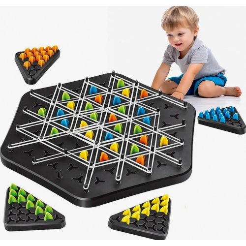 Interactive Rubber Band Board Game, Triangular Chain Strategy Puzzle Peg Game for Family Game Nights
