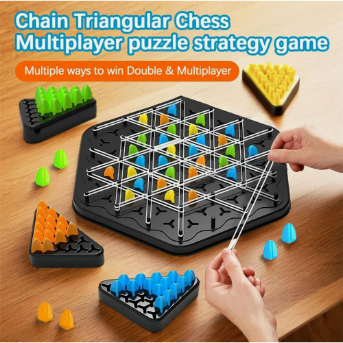 Interactive Rubber Band Board Game, Triangular Chain Strategy Puzzle Peg Game for Family Game Nights 2