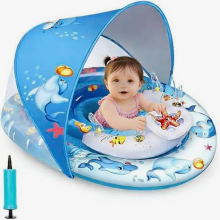 Extra Large Baby Pool Float with UPF 50 Plus Canopy, Anti Slip Dual Air Chambers, Adjustable Seat, 6 to 36 Months