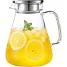 Carafe à eau en verre borosilicate de 2,2 L avec couvercle et bec verseur, pichet résistant à la chaleur pour boissons