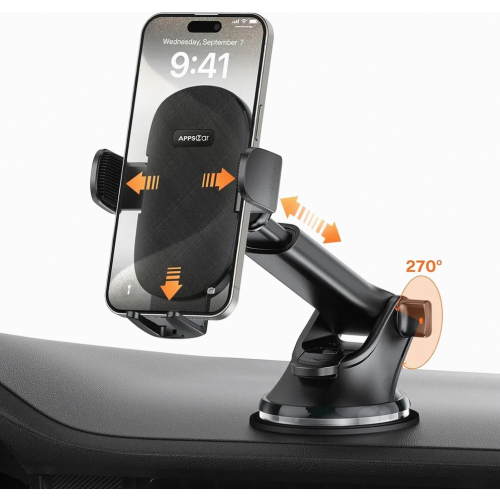 Suporte universal para celular veicular com ventosa para para-brisa e painel, compatível com smartphones. 1