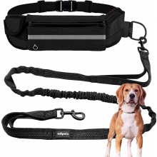 Correa manos libres para correr con perros, correa reflectante para senderismo, amortiguadora, 160-220 cm, negra