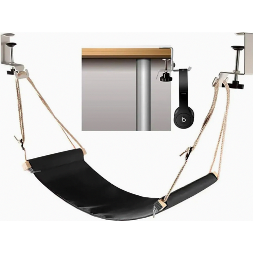 Adjustable Under Desk Foot Hammock with Headphone Hook, Office Foot Rest for Comfortable Leg Relaxation