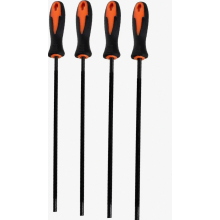 4-delige kettingzaagvijlenset met handvat, ronde vijlen van 3,2 mm, 4,0 mm, 4,8 mm en 5,5 mm voor het slijpen van kettingzagen.