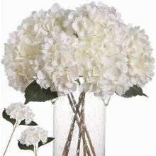 Bouquet de 6 hortensias artificiels en soie, blanc réaliste, idéal pour les mariages, les fêtes, le bureau et la décoration intérieure.