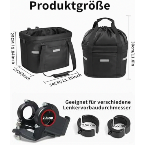 Waterproof Foldable Front Bike Basket with Quick Release Handlebar Mount for Commuting and Shopping 2