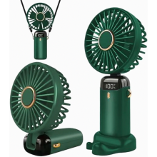 Mini ventilateur de poche portable, rechargeable par USB, 5 vitesses, pliable, idéal pour le bureau et l'extérieur, vert.