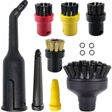 Ensemble de 8 accessoires de rechange pour nettoyeur vapeur comprenant des brosses rondes, une brosse en laiton et des embouts d'extension.