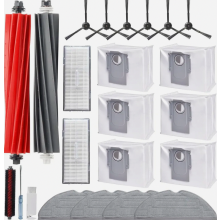 Robotstofzuigeraccessoireset met 6 stofzakken, 2 hoofdborstels, 6 zijborstels, 2 filters en 4 dweilpads.