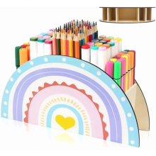 Pot à crayons arc-en-ciel en bois, organisateur de bureau pour enfants, pot de rangement pour crayons, fournitures scolaires et de bureau