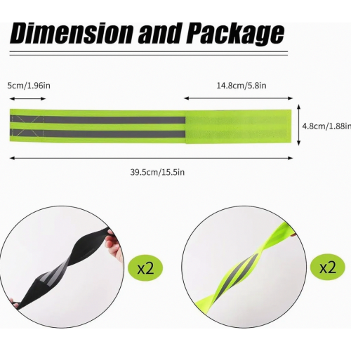 4 Pack Elastic Reflective Bands with Hook and Loop Fastener for Cycling, Jogging, Hiking, Green 1