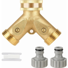 Messing tweeweg Y-slangsplitter, 3/4 inch tuinkraanaansluiting, set van twee voor het besproeien van huis en tuin.
