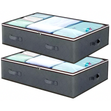 2 Pack 90L Under Bed Storage Bags, Foldable Underbed Organisers with Clear Window, Handles and Zip