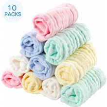Baby Muslin Washcloths 10 Pack, Soft Cotton Newborn Face Towels, Reusable Baby Wipes, 25 x 25 cm